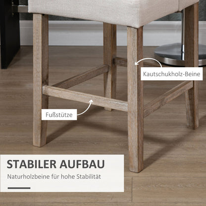 HOMCOM Set of 2 Bar Stools with Backrest, Featuring Button Tufting, Made of Solid Wood, Including Footrest, Dimensions 47 Cm X 50 Cm X 101 Cm, Gray And Natural.