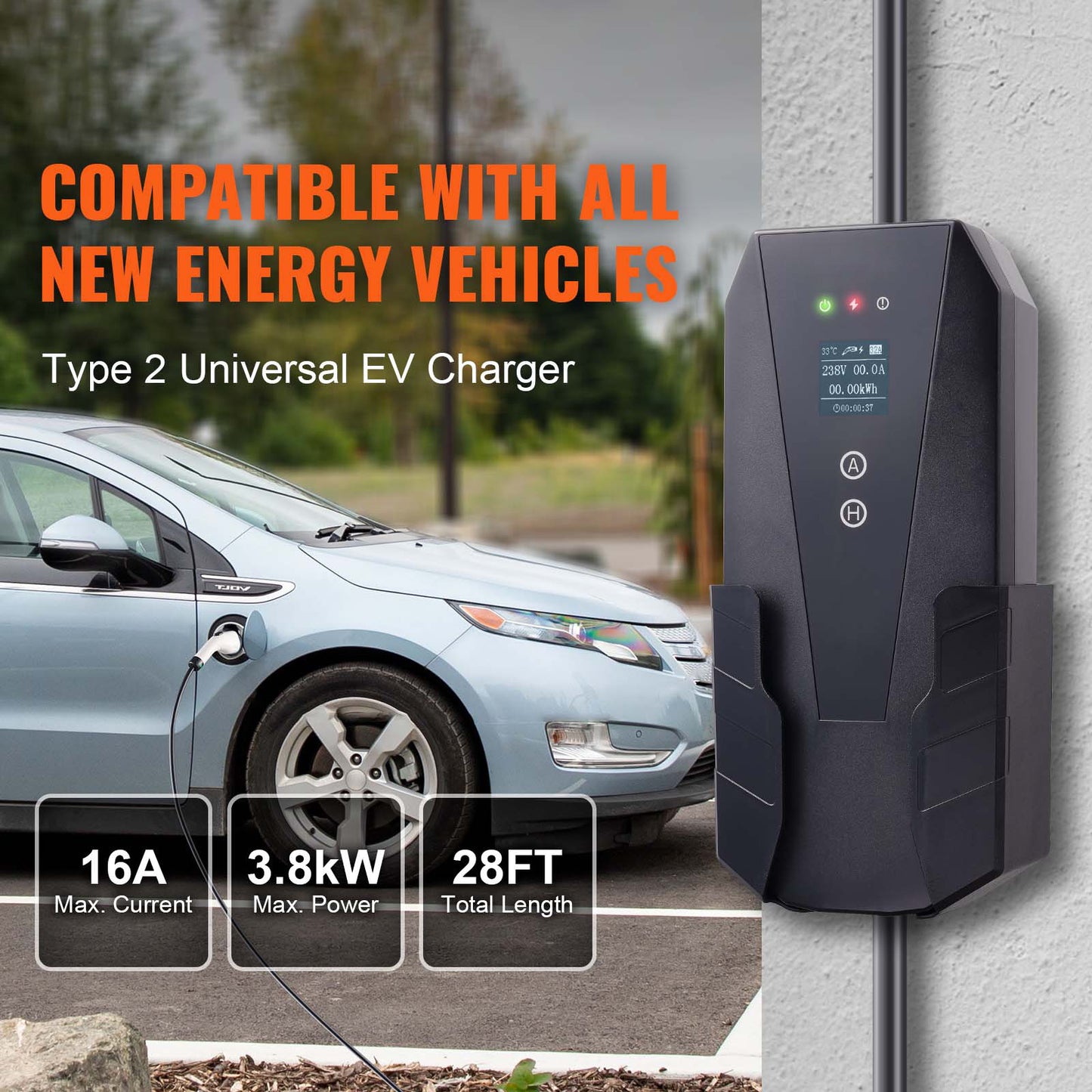 Elektrische Auto Oplader – EV Laadkabel – Elektrisch Voertuig Oplader – Type 2 Lader – Plug-in Hybride Oplader – 8,6 Meter Kabel – Slimme App Bediening