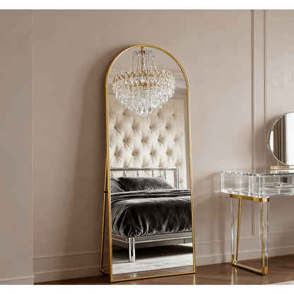 Vloerspiegel – Staande Spiegel – Passpiegel – Wandspiegel – Lengtespiegel – Goud Aluminium Frame – 162 x 53 cm – Gebogen Design