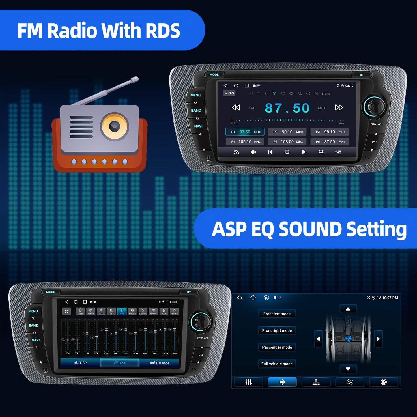 ESSGOO 2+64G Auto Radio Android 14 Car Stereo Multimedia Player 2 DIN Fit 7 Inch/17.78cm For Seat Ibiza MK4/6J 2009-2013 With Wireless Carplayer, Android Auto, WiFi FM RDS Radio USB SWC Mirror Link with Microphone