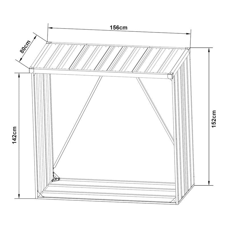 Houtopslagrek – Houtrek – Houtberging – Haardhoutrek – Brandhoutrek – Stalen Constructie – Weerbestendig Antraciet 155x45x157 cm