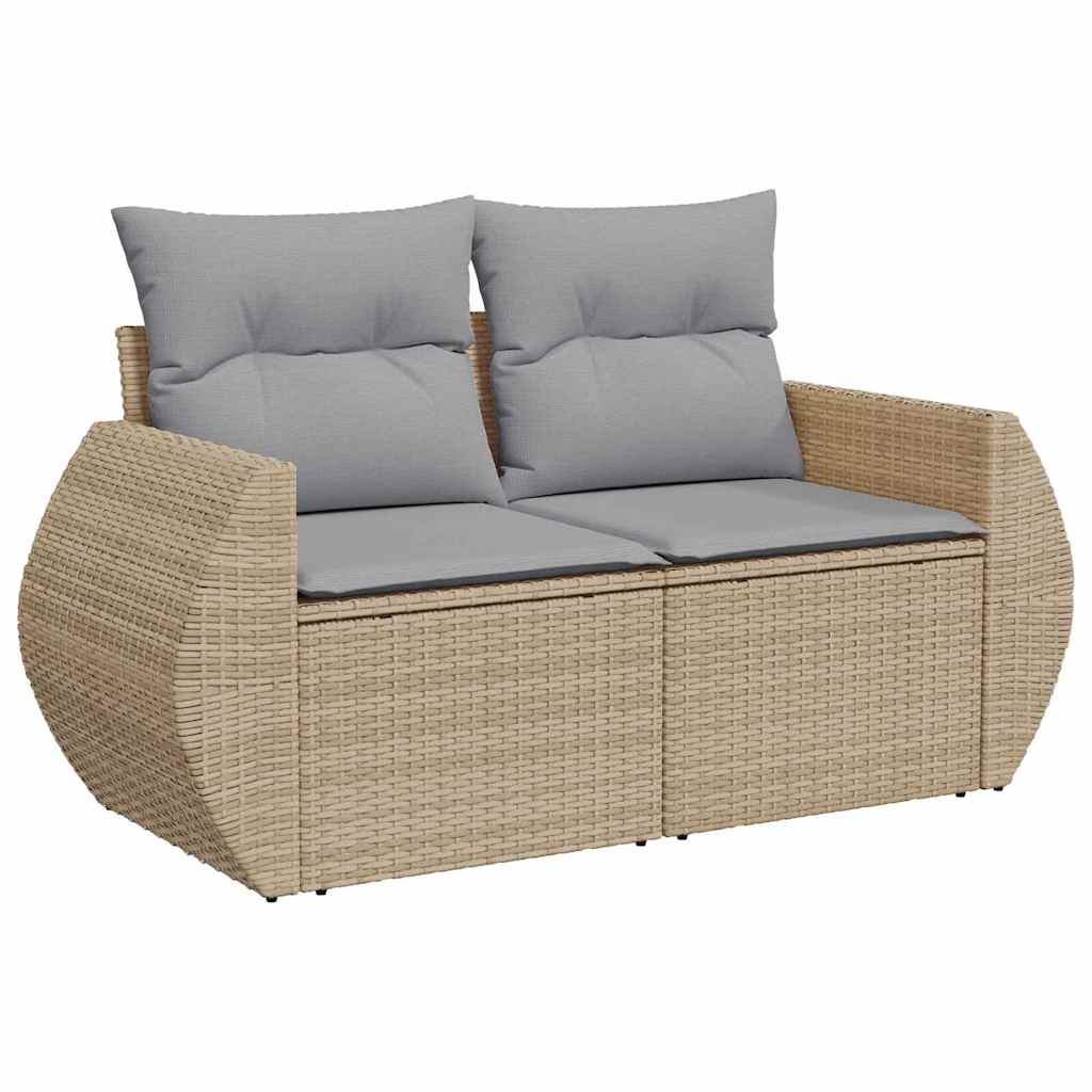 Tuinbank Set – Loungeset – Buitenbank – Terrasbank – Rattan Bank – Beige Lichtgrijs – Weerbestendige Kussens – Comfortabel Voor 5-6 Personen