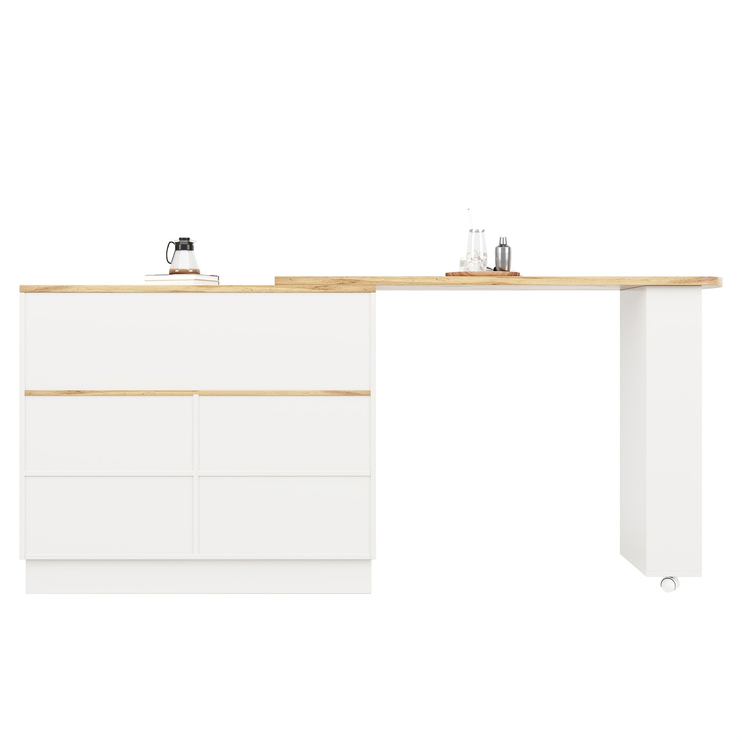 Keukeneiland – Keukentrolley – Serveerwagen – Buffetkast – Eetbar – Wit Metaal – 360° Draaibaar – Ruimtebesparend 90x45x100 cm