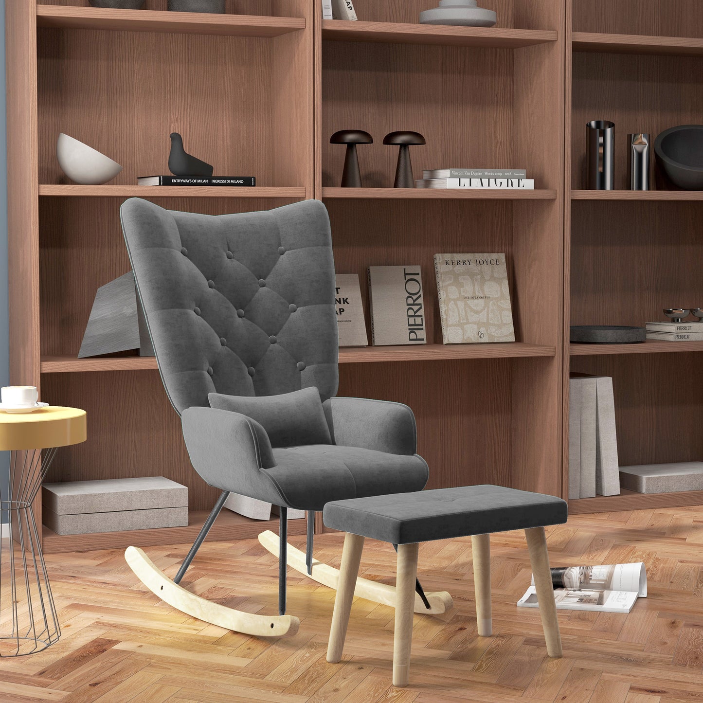 Schommelstoel – Relaxstoel – Fauteuil – Voedingsstoel – Loungestoel – Fluwelen Bekleding – Ergonomisch Design – Houten Poten – 66 x 96 x 101 cm