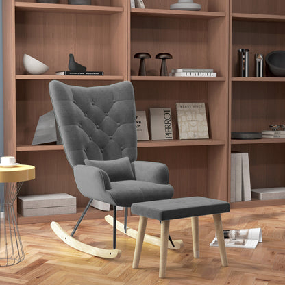 Schommelstoel – Relaxstoel – Fauteuil – Voedingsstoel – Loungestoel – Fluwelen Bekleding – Ergonomisch Design – Houten Poten – 66 x 96 x 101 cm
