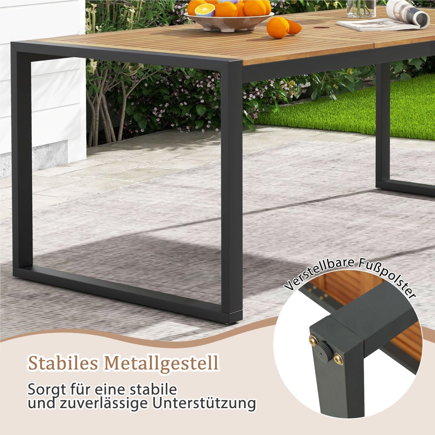 Tuintafel – Buiten Tafel – Eettafel Tuin – Terrastafel – Balkon Tafel – Acaciahout – 200x90cm – Parasolgat – 8 Personen
