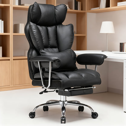 Bureaustoel – Office Chair – Desk Chair – Gaming Stoel – Werkstoel – Zwart – Draagkracht 400 kg – Verstelbare Rugleuning en Voetensteun