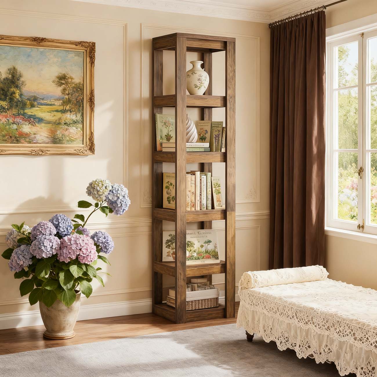 Boekenkast – Boekenrek – Opbergrek – Wandrek – Vakkenkast – 180 cm Hoog – Smal Hoekontwerp – Anti-Kantelbeveiliging – Rustiek Bruin E1 Spaanplaat – 6-Lagen Vrijstaand – Eenvoudige Montage