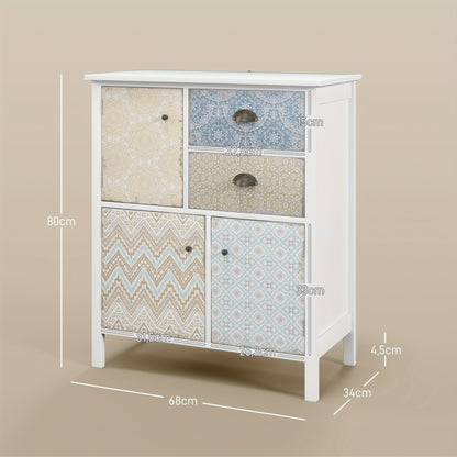 Ladekast – Ladenkast – Commode – Opbergkast – Kastje – Wit – Metaal – 68x34x80 cm – 2 Lades + 3 Open Vakken