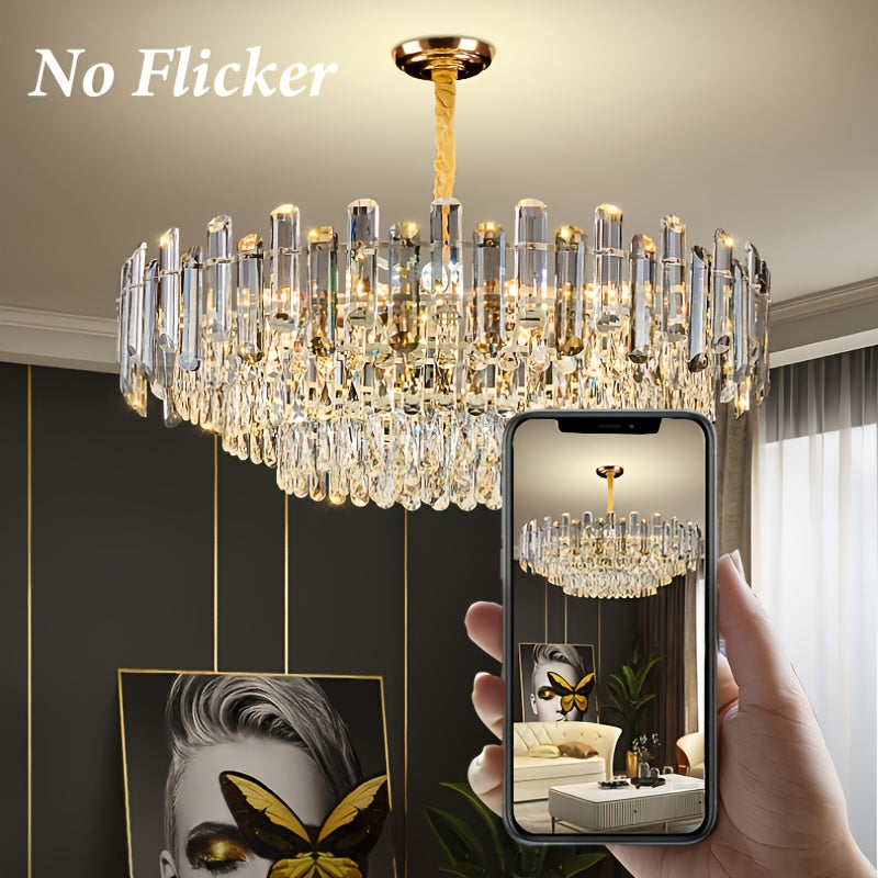 Kristallen Hanglamp – Kristallen Kroonluchter – Design Plafondlamp – Sfeerverlichting – Moderne LED Lamp – Verstelbare Ketting – Gouden Glasmateriaal