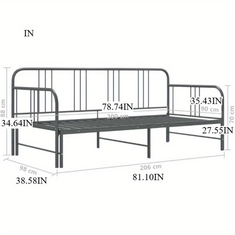 Uittrekbare Slaapbank – Slaapbank Bedbank Slaapsofa Logeerbank – Grijs – Ruimtebesparend – Stevig Metaal & Hout – 90x200 cm – Industrieel Design