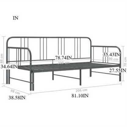 Uittrekbare Slaapbank – Slaapbank Bedbank Slaapsofa Logeerbank – Grijs – Ruimtebesparend – Stevig Metaal & Hout – 90x200 cm – Industrieel Design