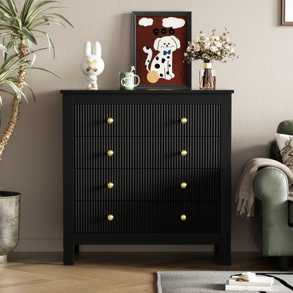 Modern Black Metal Sideboard with Golden-Toned Doors & 4-Drawer Front Cabinet - Heavy-Duty Non-Wood Storage Dresser, Shoe Cabinet for Living Room, Bedroom, Kitchen - -Standing Furniture (≥68.58cm Height, ≥5-Section Assemb
