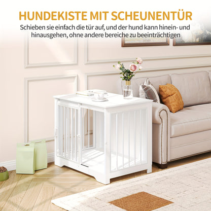 Hondenbench – Hondenkooi – Hondenbox – Hondenhok – Hondenren – Modern Wit MDF Hout – 2 Schuifdeuren – Geschikt Voor Kleine en Middelgrote Honden – Afmetingen 55x81x67,5 cm