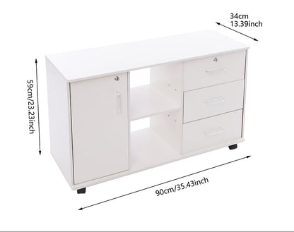 Archiefkast – Ladekast – Kantoorkast – Opbergkast – Dossierkast – Mobiele kast met slot – 5 wielen met rem – 90x34x59 cm – Aluminium frame wit