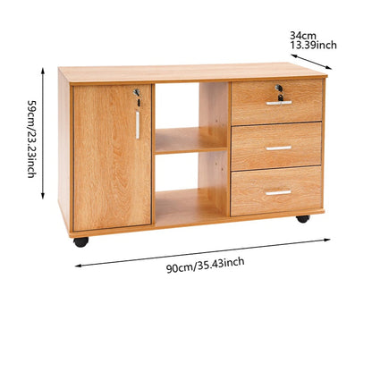 Archiefkast – Dossierkast – Opbergkast – Kantoorkast – Ladeblok – Mobiele kast met slot – 5 wielen met rem – Compact 90x34x59 cm – Hout met aluminium frame - Houtkleur