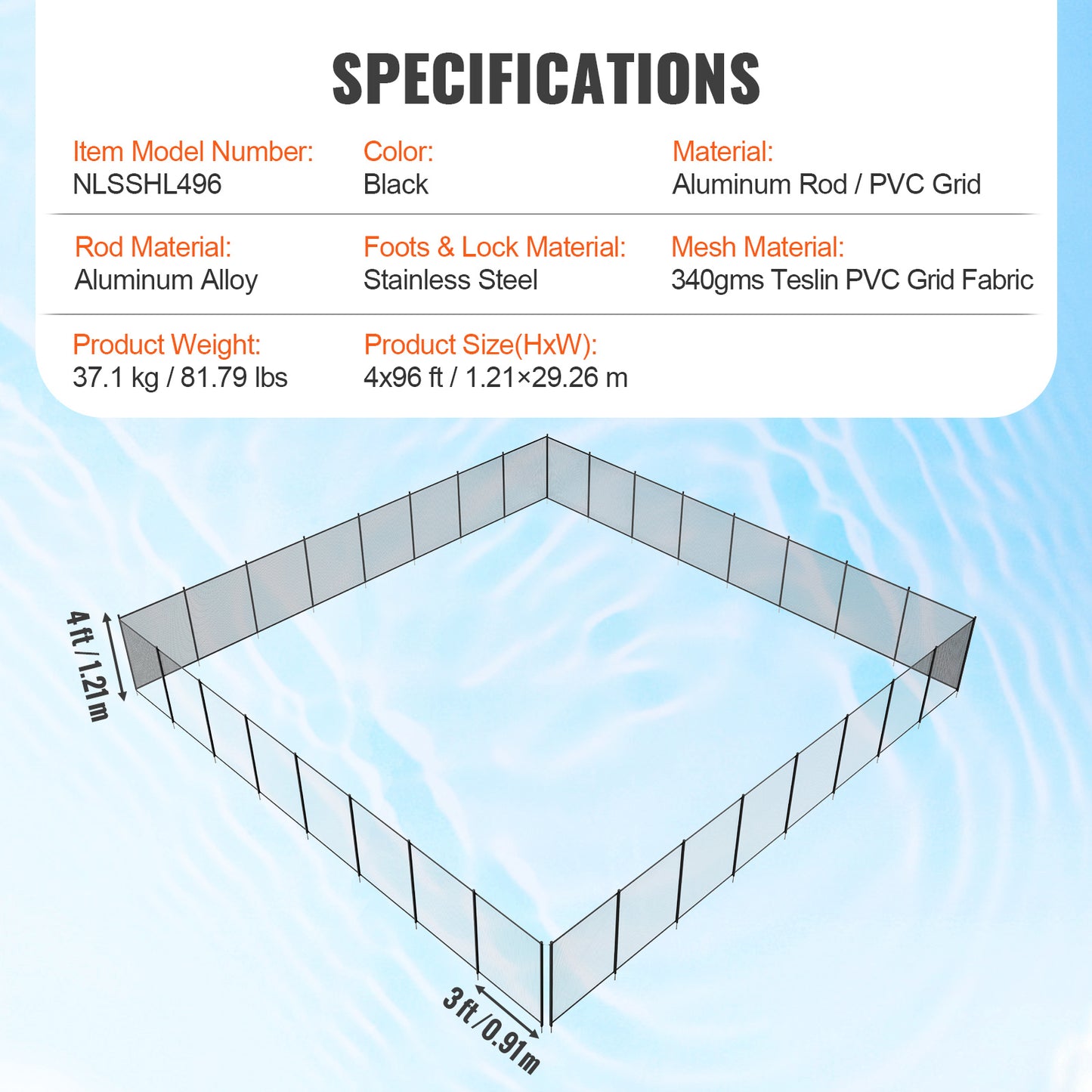 Zwembadhek – Zwembadafsluiting – Pool Fence – Veiligheidshek – Zwembadomheining – 4 x 29,26 Meter – Aluminium Frame Met Teslin PVC Mesh