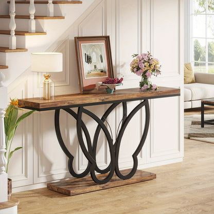 Farmhouse Sidetable – Console Table – Haltafel – Sofa Table – Gangtafel – 55 Inch – Robuust Metaal & Houten Blad – Extra Opbergruimte
