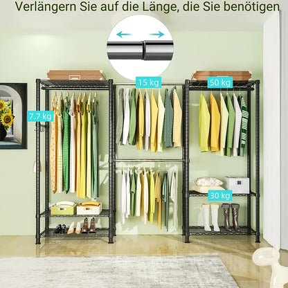 Kledingrek – Garderoberek – Kledinghanger – Dressboy – Kledingstandaard – Verstelbaar 175-230 cm – Carbonstaal Zwart – Draagkracht 395 kg – Ruimtebesparend