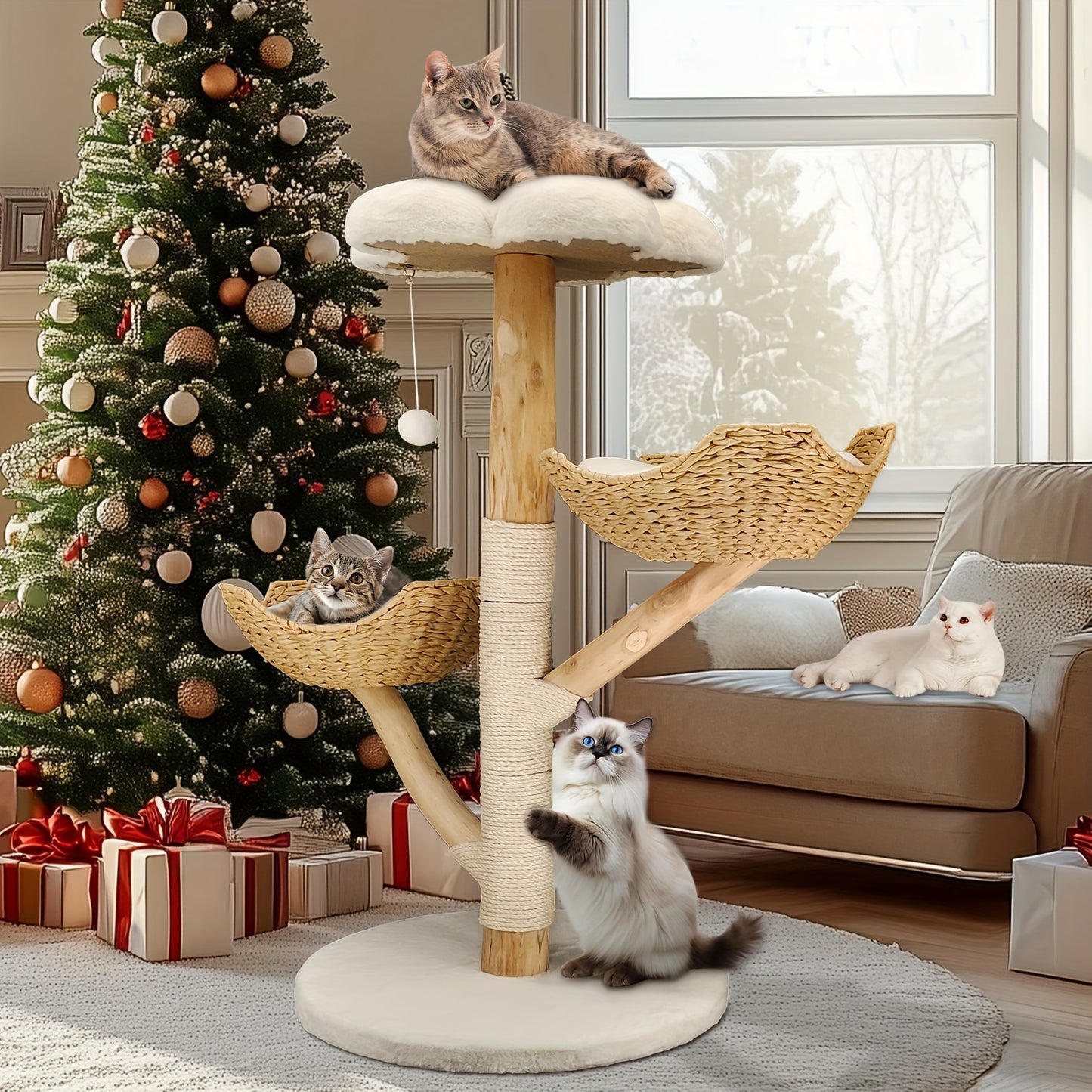 Krabpaal – Kattenkrabpaal – Kattenboom – Krabmeubel – Krabton – 111 cm Hoog – Stevige Basis 60 cm Diameter – Duurzaam Sisal en Hout
