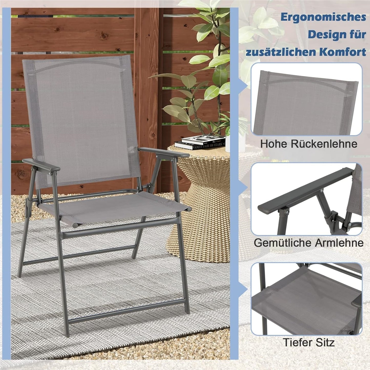 Tuinstoelen – Klapstoelen – Balkonstoelen – Terrasstoelen – Tuinmeubilair – Weerbestendig – Inklapbaar met Armleuningen
