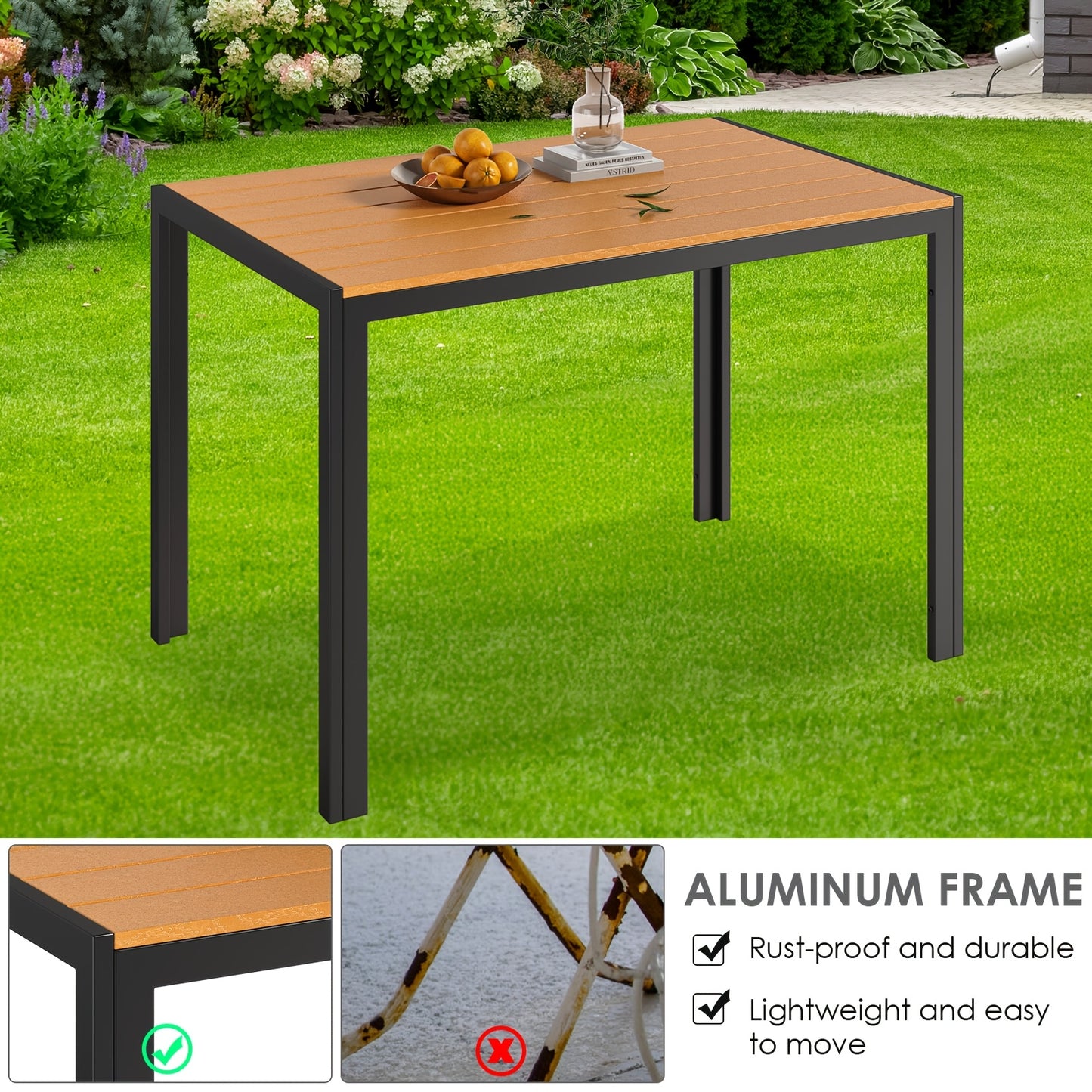 Buitentafel – Tuintafel – Eettafel Buiten – Outdoor Tafel – Terrastafel – 110x70 cm – Weerbestendig WPC Blad – Lichtgewicht Aluminium Frame