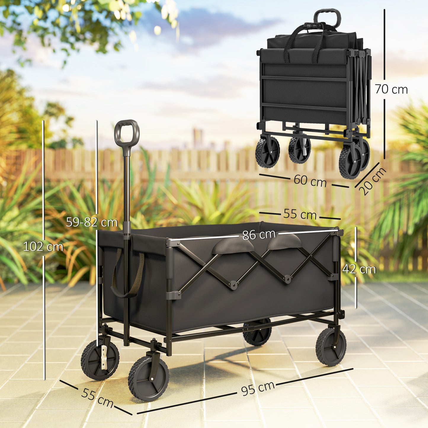 Tuinkar – Kruiwagen – Transportkar – Vouwkar – Trolley – Opvouwbaar – Draagvermogen 100 kg – Afneembaar Waterdicht Zeil – Zwart