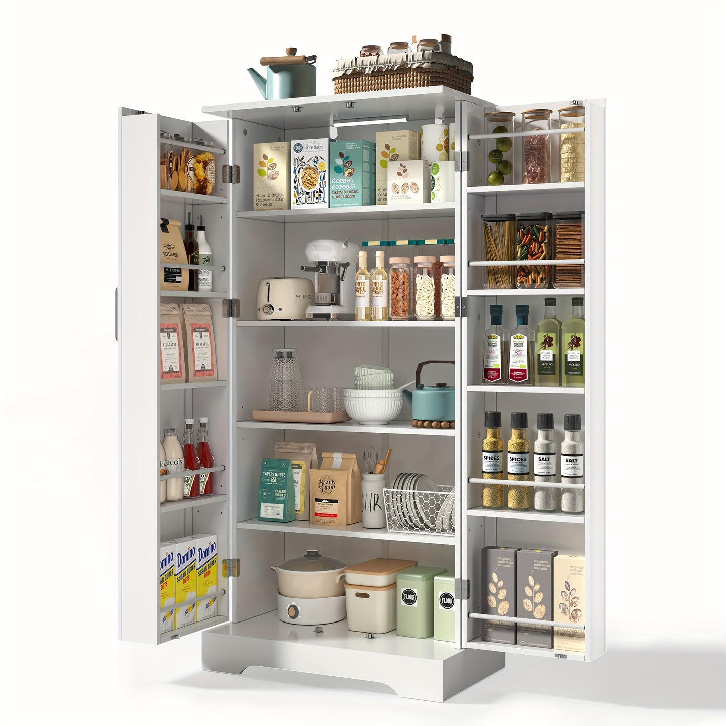 Keukenkast – Opbergkast – Keukenmeubel – Buffetkast – Organizer – Wit – Verstelbare planken – Dubbele deuren – Anti-kantelbeveiliging – 60x35x128 cm