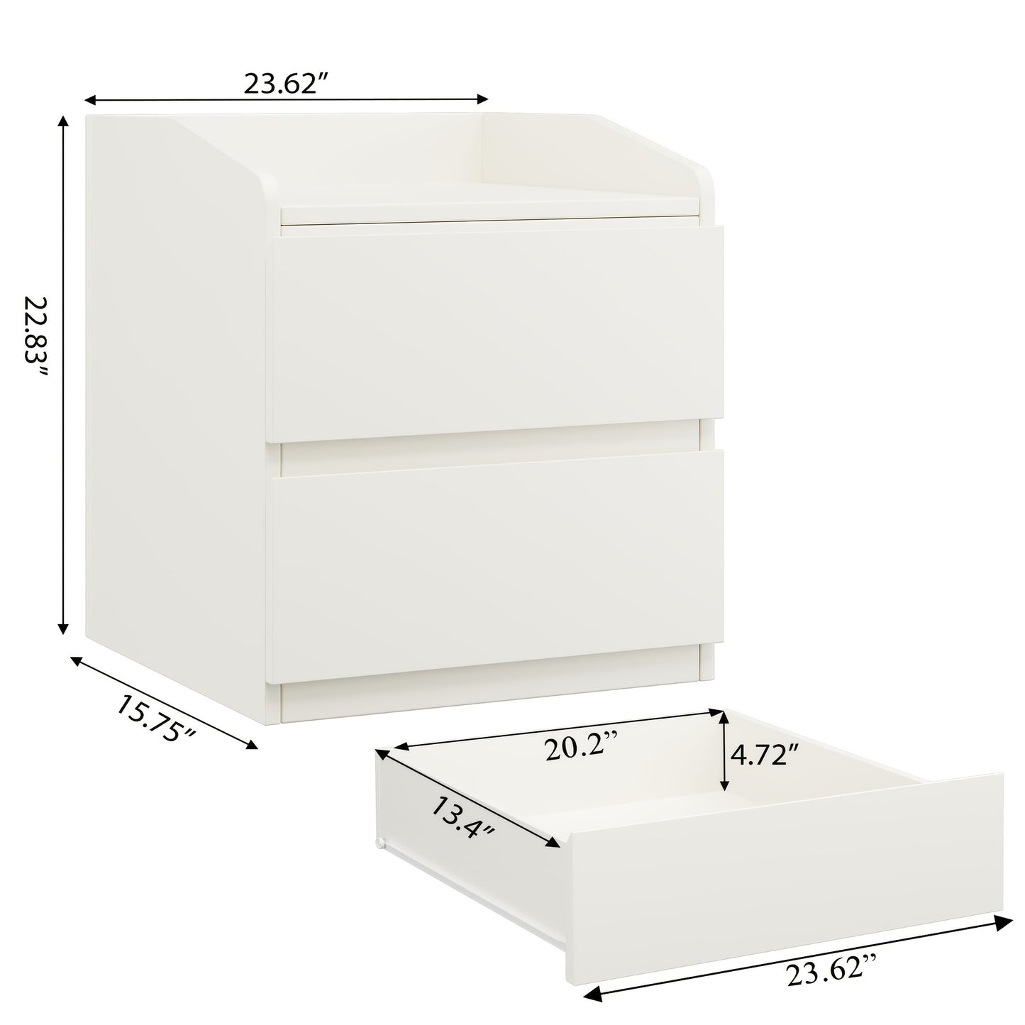 Nachtkastje – Bijzettafel – Nachtkast – Opbergkastje – Ladekast – Wit – 2 Laden – Compact Ruimtebesparend – Kant-en-Klaar Gemonteerd