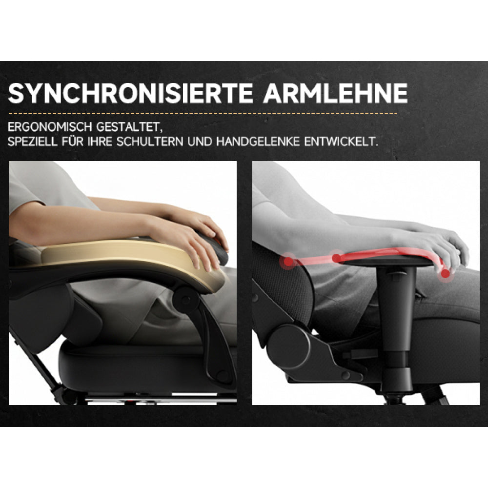 Gamingstoel – Bureaustoel – Gamestoel – Computerstoel – Werkstoel – Echt Leren Bekleding – Verstelbare Rugleuning & Voetensteun – Max. 150 kg Draagkracht