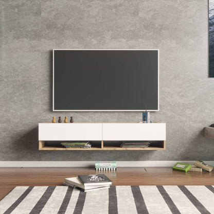 TV-Meubel – Tv-Kast – Lowboard – Wandmeubel – Hangend Meubel – Rustieke Eikenlook – 140x31,5 cm – Wandmontage Met 2 Opbergruimtes
