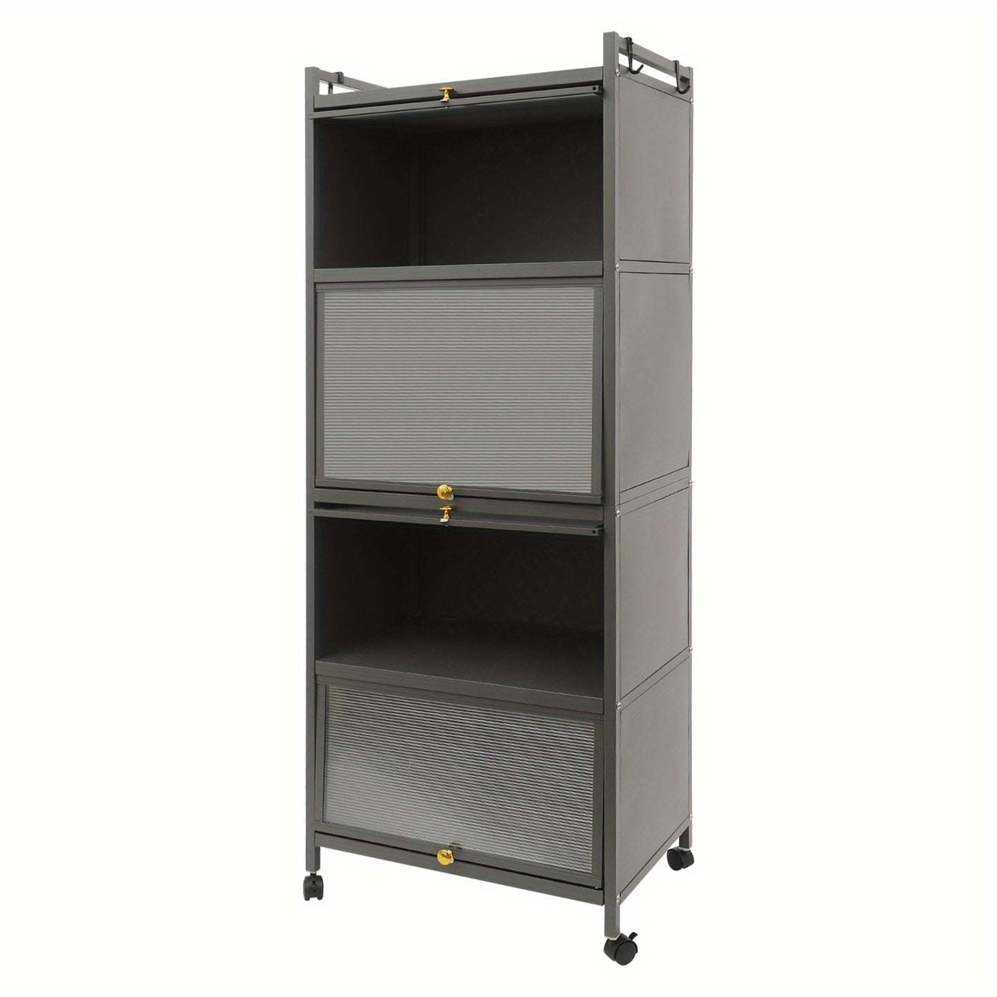 Heavy-Duty 5-Tier Standing Storage Cabinet with Locking Wheels - Extra Tall Kitchen Organizer, Carbon Steel & PC Construction, Space-Saving Shelving Unit for Kitchen, Office, Living Room - Easy Assembly, No Power Needed, Kitc