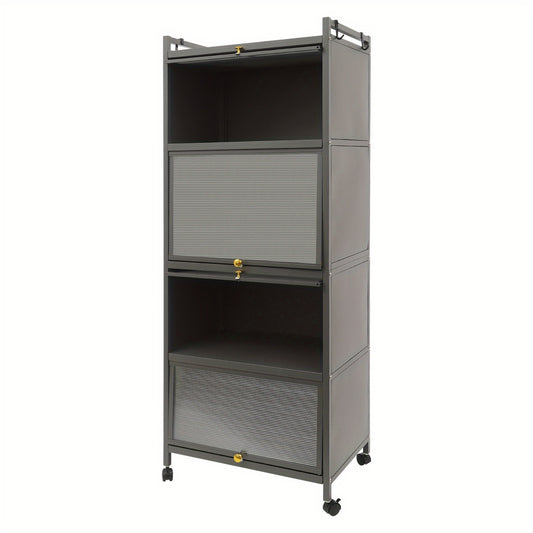 Opbergkast – Opbergrek – Stellingkast – Kast – Opbergmeubel – 5-laags – Carbonstaal & Kunststof – Extra Hoog Met Remwielen