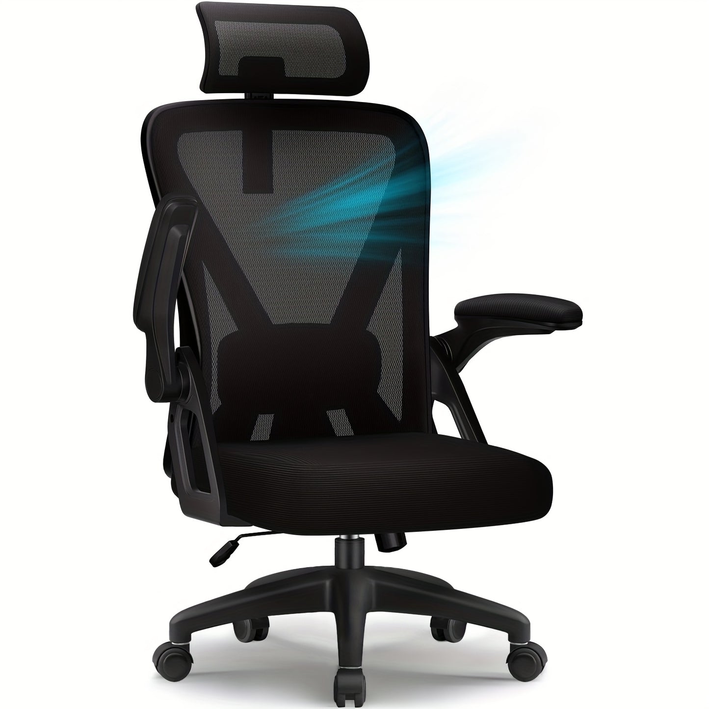 Office Chair, Ergonomic Office Chair With Adjustable Backrest And Folding Armrests, Executive Chair 150 Kg, Ergonomic Chair Rocking Function Up To 135°, For Bedrooms And Offices