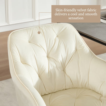 Eetkamerstoelen – Stoelen – Kuipstoelen – Fauteuils – Woonkamerstoelen – Beige Velvet Bekleding – Met Armleuningen en Metaal Kruispoot