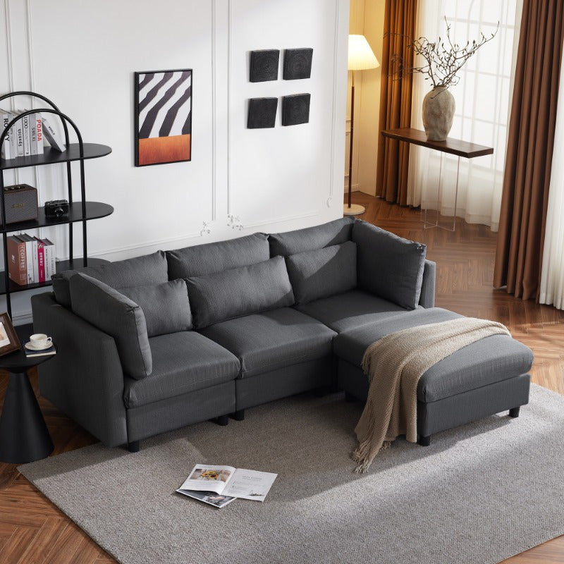 Moderne Hoekbank 3 Zits – L Vormige Bank – Sectionele Sofa – Woonkamer Meubel – Sofa Met Ottoman – Gestoffeerd – Stevig Metalen Frame – Comfortabel Design