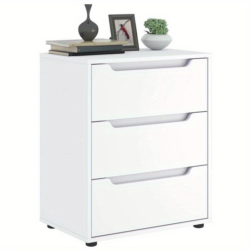 Visnes Blanc 60x40x73cm Wooden Storage Cabinet - Freestanding 3-Tier Shelf with Lockable Drawers, Modern Minimalist Design for Home Office, Bedroom, Living Room - High-Quality Wood, Easy Assembly, Storage Furniture, Minimalis