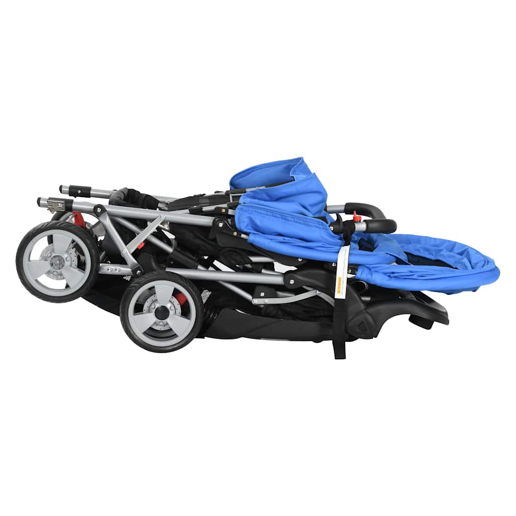 Buggy – Kinderwagen – Wandelwagen – Plooibuggy – Reisbuggy – Dubbele Zitting – Stalen Frame – Inclusief Zonnekappen – Tot 15 kg – Compact Inklapbaar – Blauw