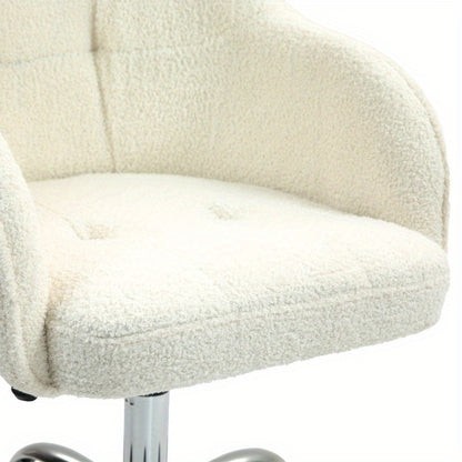 Bureaustoel – Kantoorstoel – Draaistoel – Werkstoel – Studiebureaustoel – Ergonomisch Design – Zachte Teddy Bekleding – Crème Wit