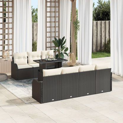 8-delige Hoek Loungeset – Tuinmeubelset – Loungeset Buiten – Poly Rattan Tuinbank – Zwarte Tuinlounge – Weerbestendig Poly Rattan – Inclusief Comfortabele Kussens