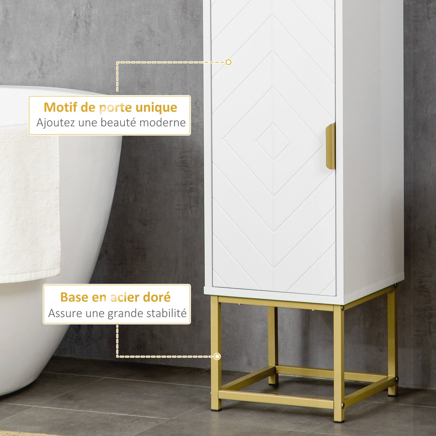 Badkamerkast – Badkamermeubel – Kolomkast – Opbergkast – Wastafelonderkast – Compact Design – MDF Met Gouden Metalen Pootjes