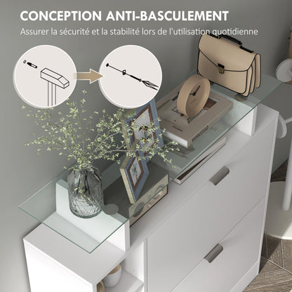 Schoenenkast – Schoenopberger – Schoenrek – Schoenenschuifkast – Schoenentoren – Wit – 2 Kantelbare Laden – Verstelbare Planken