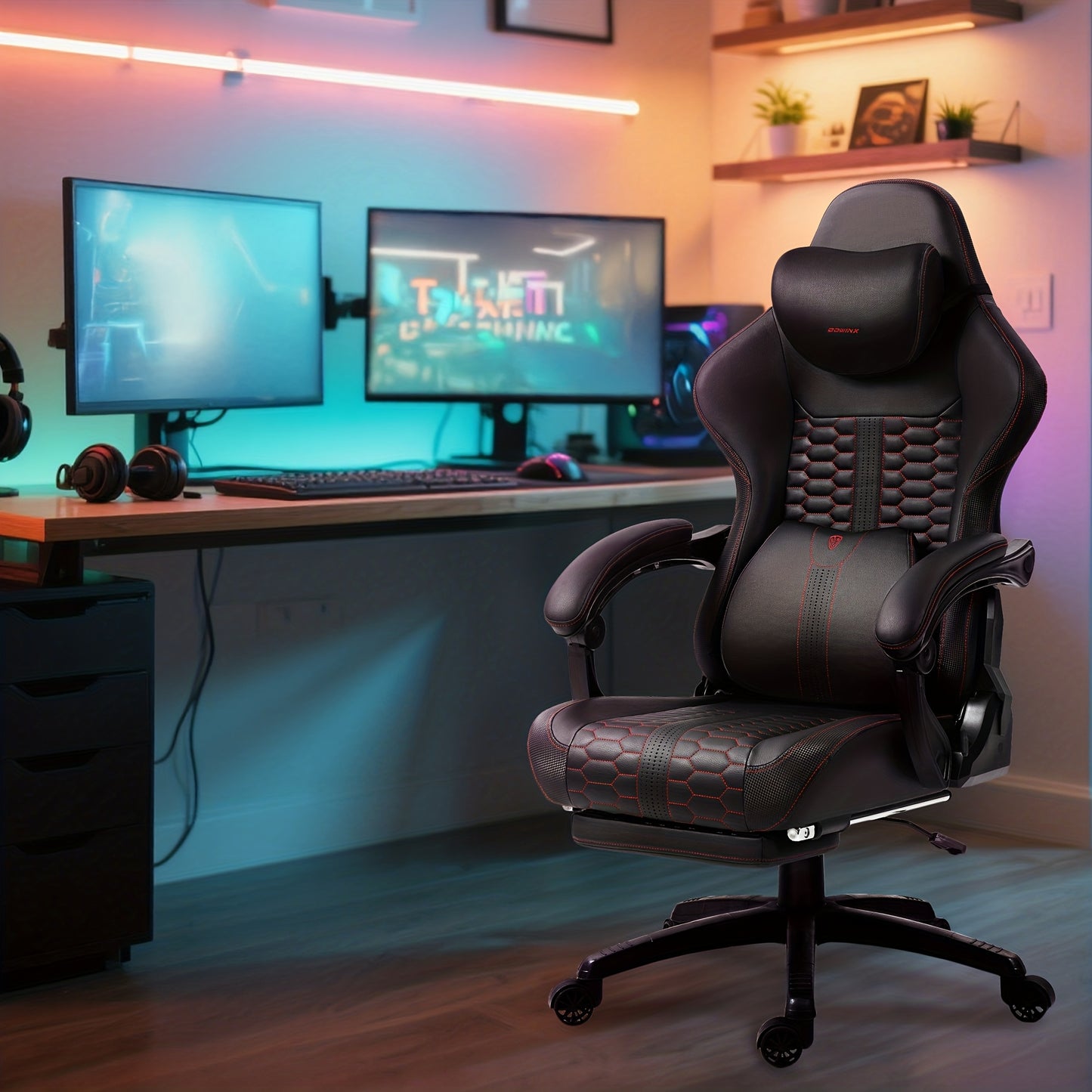 Gamingstoel – Bureaustoel – Ergonomische Stoel – Office Chair – Gamestoel – Met Voetensteun – Lendensteun & 200 KG Draagvermogen – Zwart