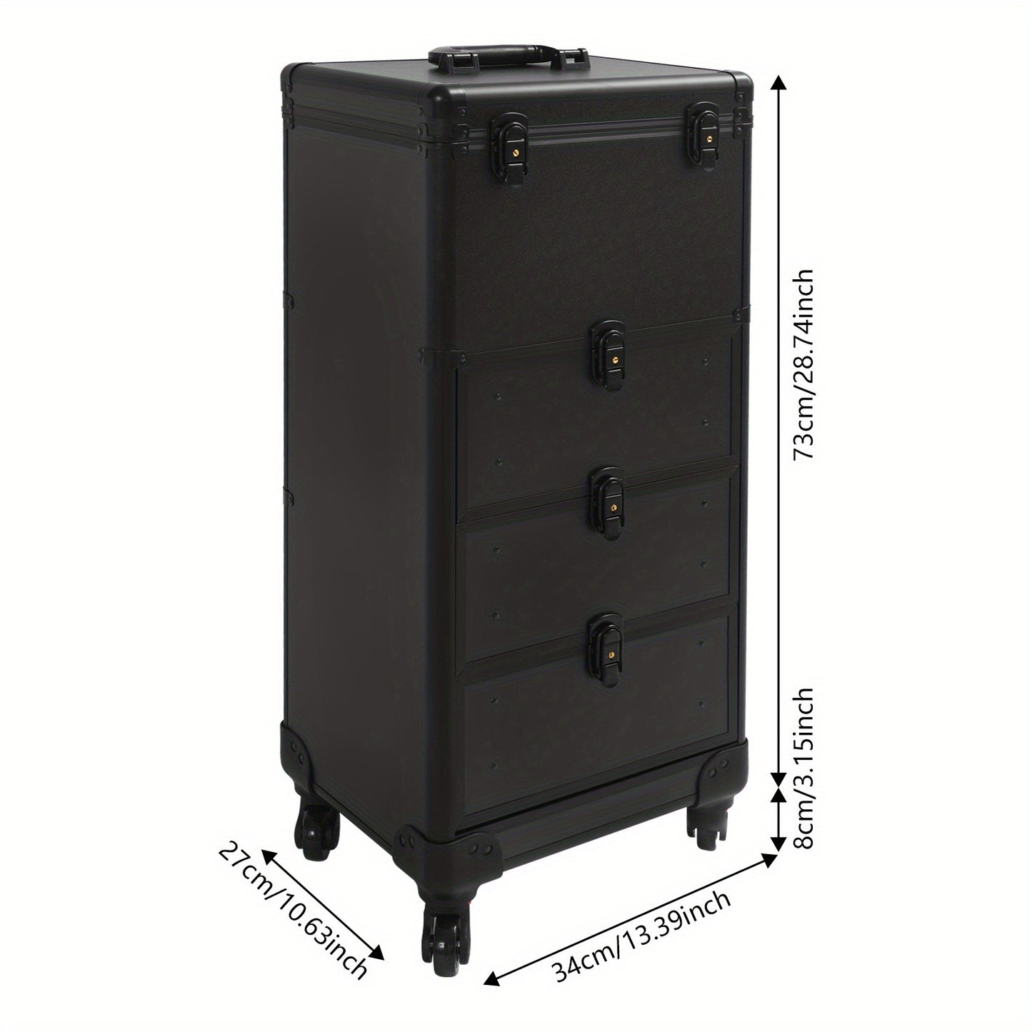 Make-up Koffer – Make-up Organizer – Beautycase – Cosmetica Koffer – Visagiekoffer – Grote Capaciteit – Duurzaam Aluminium Alloy – Met Slot – Mobiel met Wieltjes – Zwart Glanzend