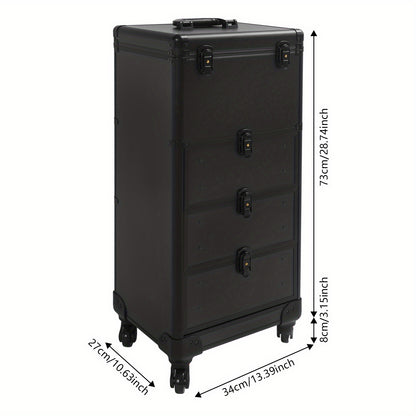 Make-up Koffer – Make-up Organizer – Beautycase – Cosmetica Koffer – Visagiekoffer – Grote Capaciteit – Duurzaam Aluminium Alloy – Met Slot – Mobiel met Wieltjes – Zwart Glanzend