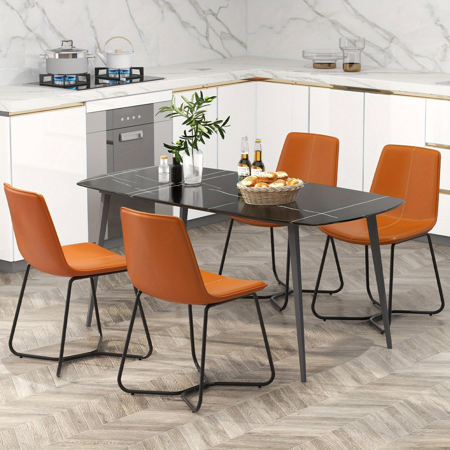 Eetkamerstoelen Set van 2 – Stoelen – Kuipstoelen – Keukenstoelen – Bistrostoelen – PU Leder Bekleding – Metalen Poten – Ergonomisch Comfort – Vintage Design Bruin