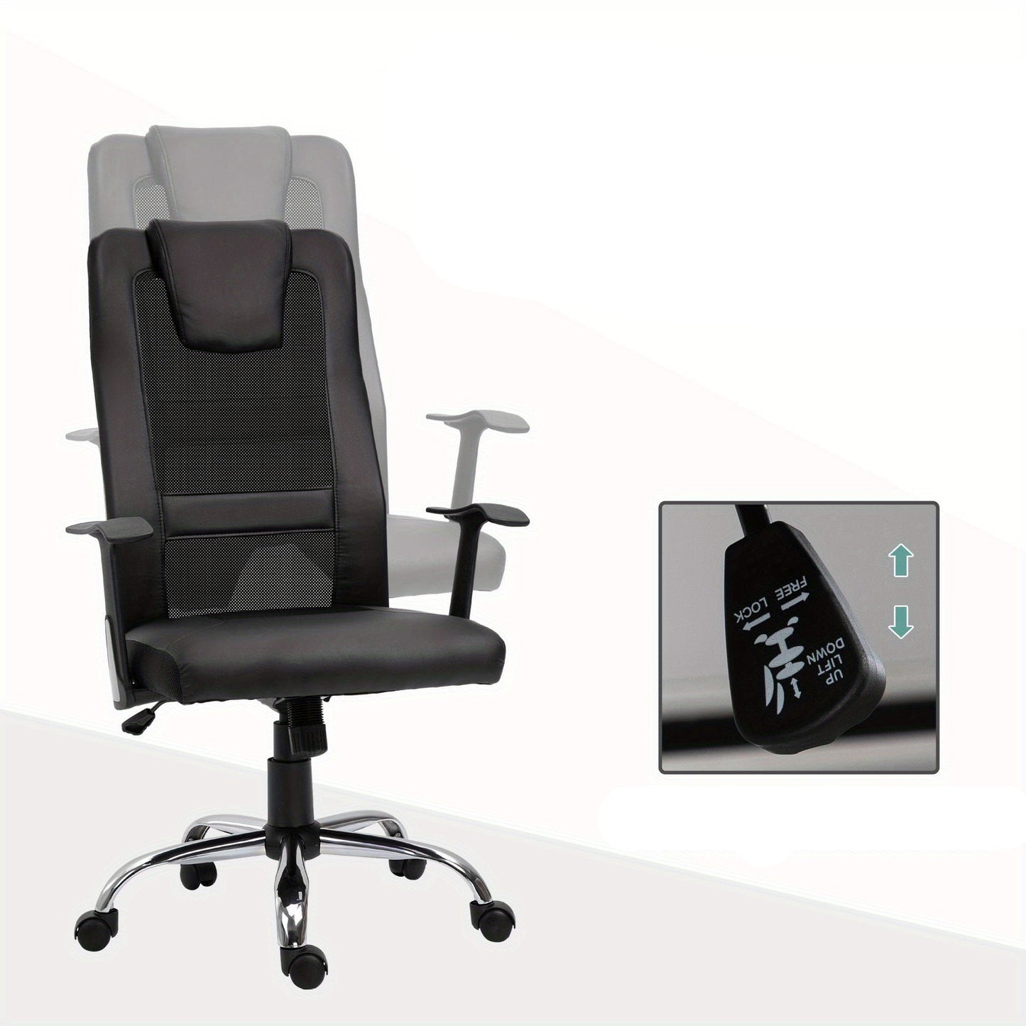 Bureaustoel – Kantoorsstoel – Office Chair – Gamestoel – Werkstoel – Ergonomisch S-vormig – Verstelbare Zithoogte – Schommelfunctie – 120 kg – Zwart