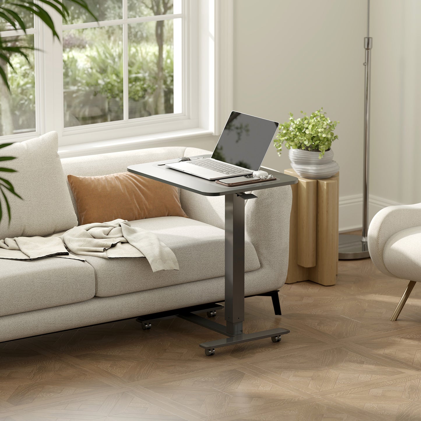 Zitsta bureau – Zit-stand bureau – Sta bureau – Verstelbaar bureau – Elektrisch bureau – C-vormig design – Handmatig verstelbaar 70-110 cm – Met wieltjes en rem
