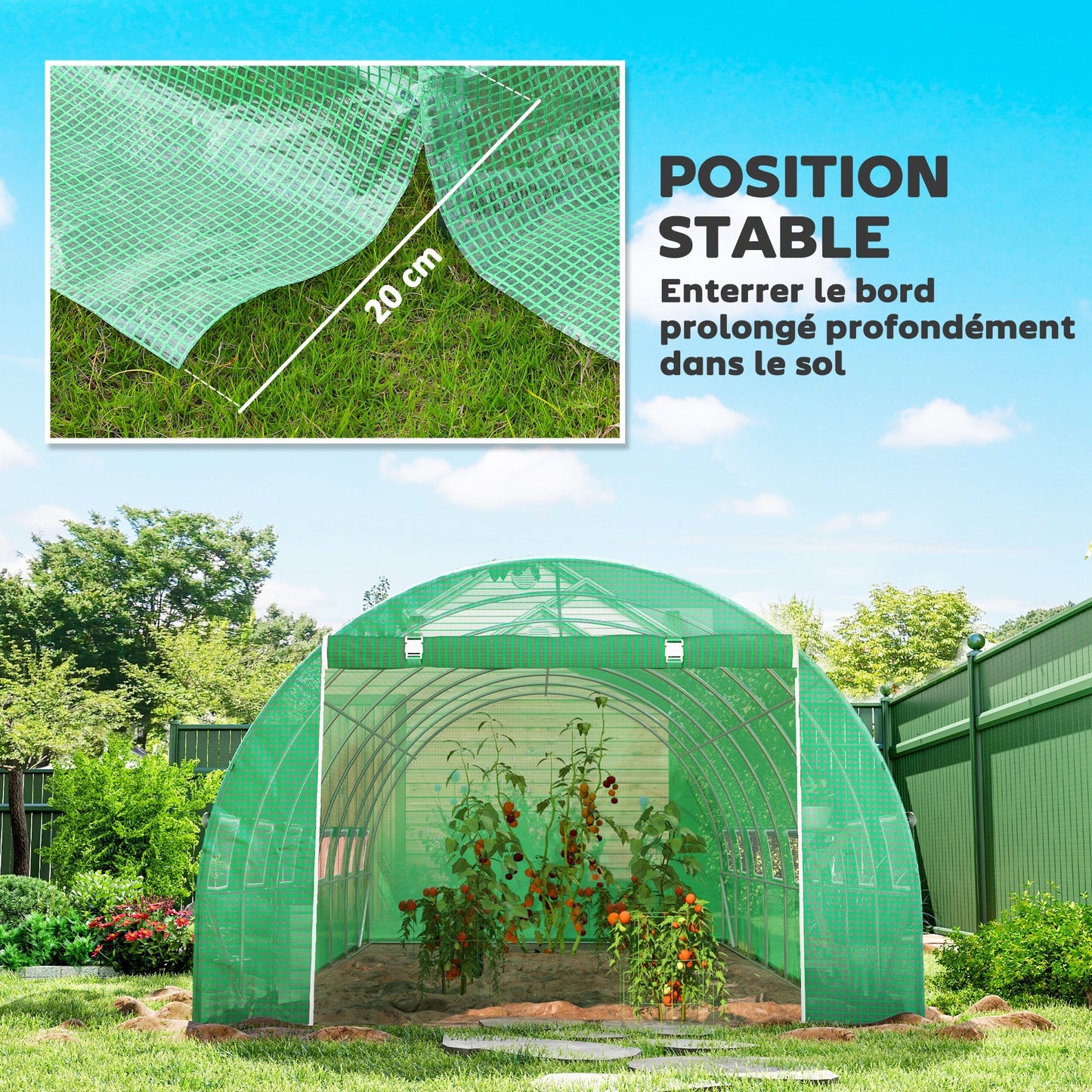 Tuinkas – Tuinserre – Kas – Groentetunnel – Tuinkas Tunnel Groen – 24 m² – 16 Ramen Met Muskietennet – Gegalvaniseerd Stalen Frame – PE Zeildoek Met UV-Bescherming