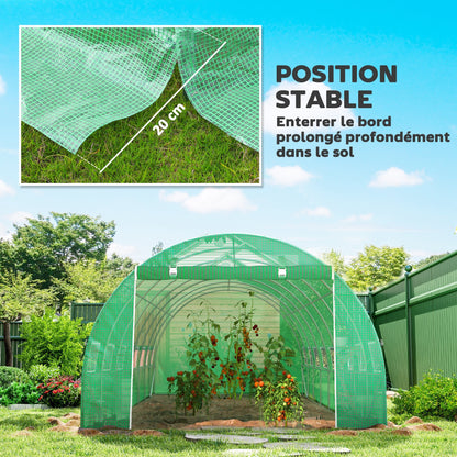 Tuinkas – Tuinserre – Kas – Groentetunnel – Tuinkas Tunnel Groen – 24 m² – 16 Ramen Met Muskietennet – Gegalvaniseerd Stalen Frame – PE Zeildoek Met UV-Bescherming